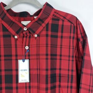 ROWM Mens Button Down Shirt Red Black Plaid 100% Cotton Long Sleeve Size 3XT NEW